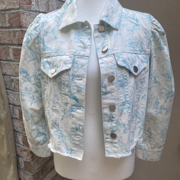 Elie Tahari Whimsical Print Jean Jacket Sz M - Picture 1 of 10